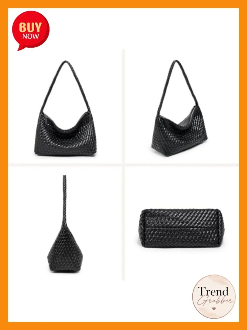 Small Woven Hobo Shoulder Bag Faux Leather Handmade Zip Purse